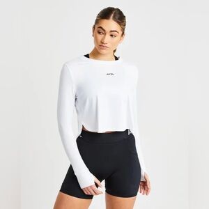 Aybl Women White Logo Define Crop Long Sleeve Athletic Gym T-Shirt Small